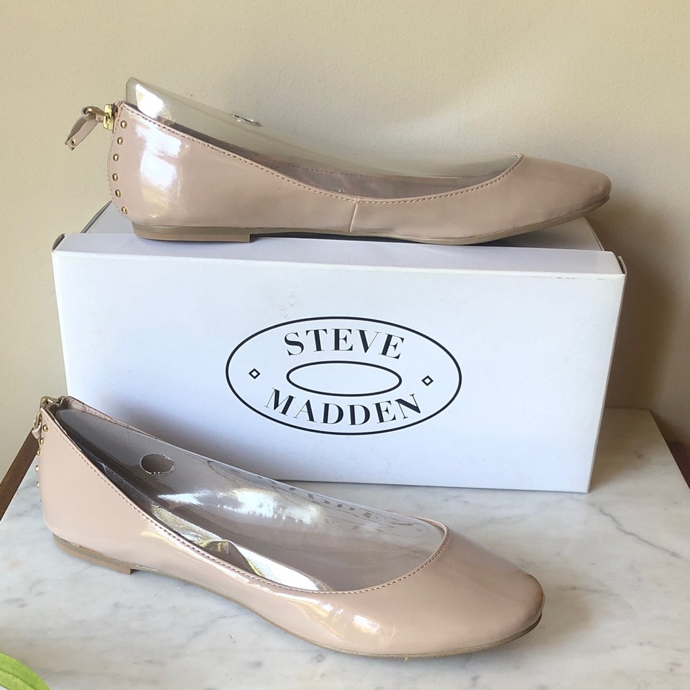 Steve Madden Blush Patent Leather Ballet Flats with Gold Stud Detail